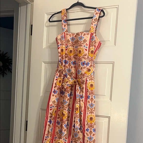 Hill House Dresses & Skirts - Hill House Pink Floral Midi Dress with Yellow & Blue Accents